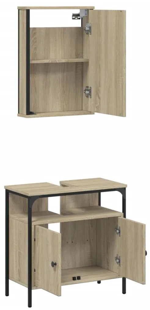 Set mobili da bagno 2 pz rovere sonoma in legno multistrato