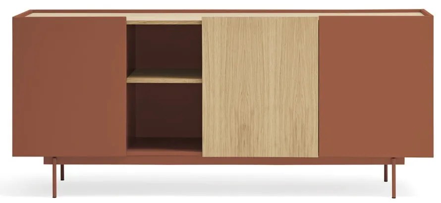 Cassettiera bassa in rovere decorato color mattone-naturale 180x78 cm Otto - Teulat