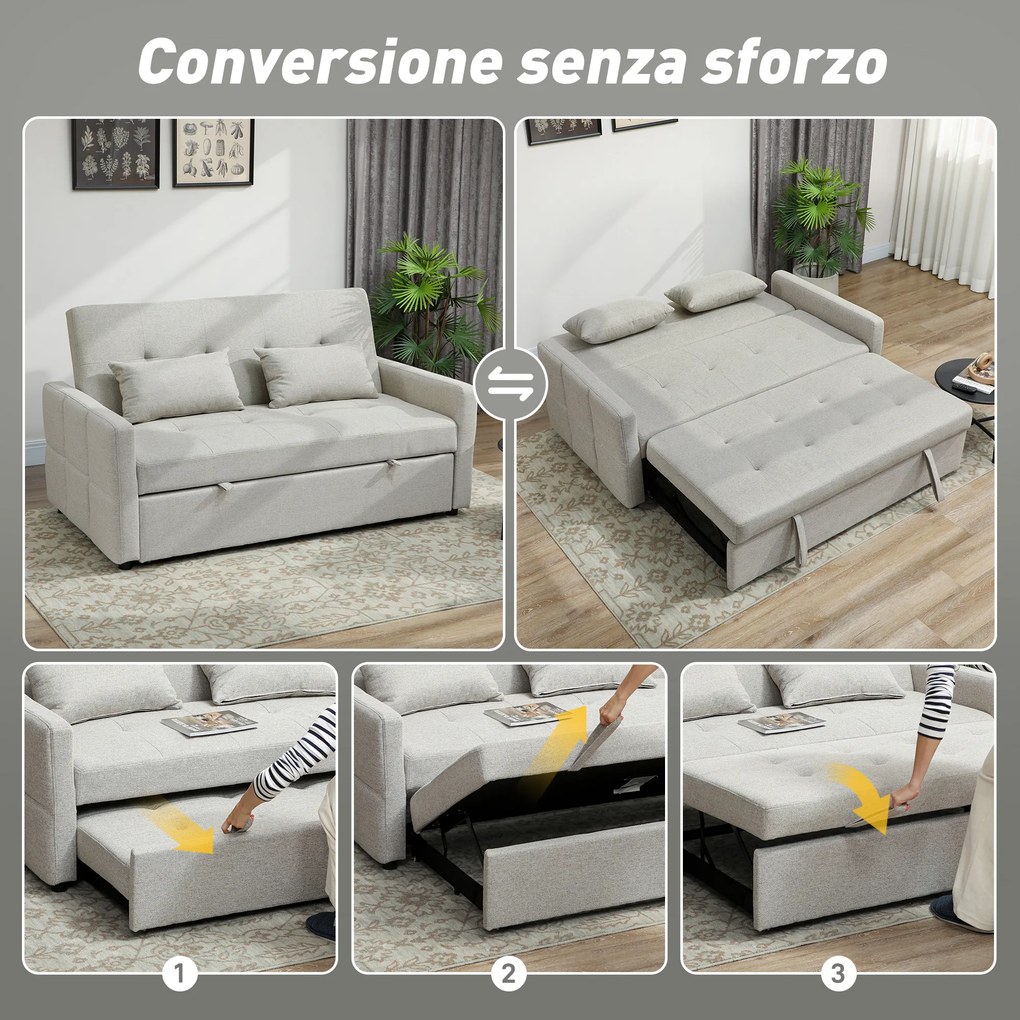 Divano Letto 2 Posti Convertibile Apertura Clic Clac con 2 Cuscini in Tessuto Marrone Chiaro...