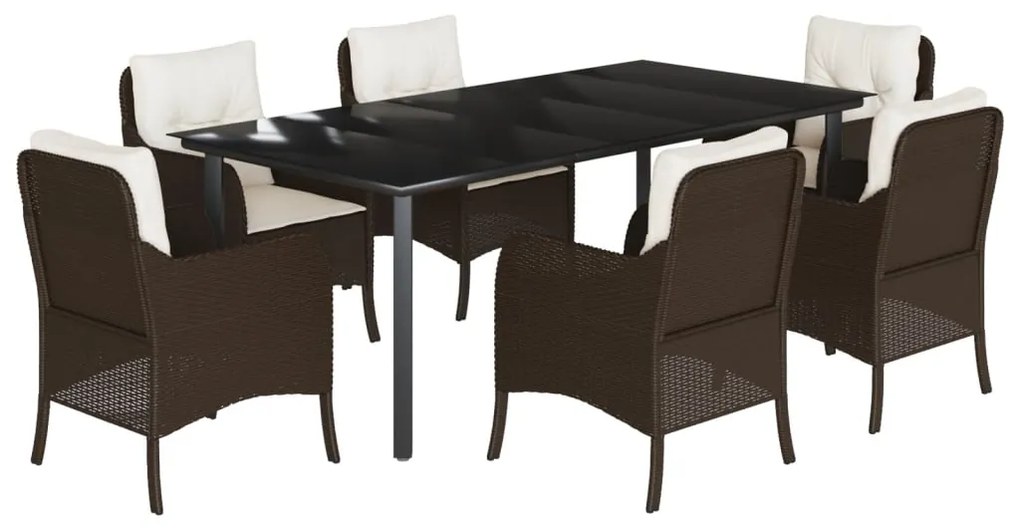 Set da pranzo da giardino 7pz con cuscini in polyrattan marrone