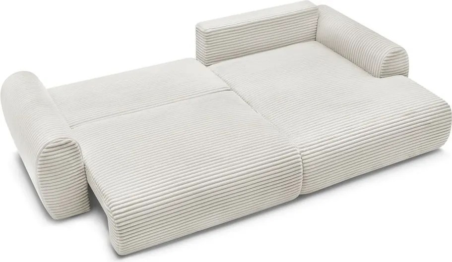 Divano angolare color crema allungabile (con penisola a destra) con rivestimento in velluto a coste Lucien – Bobochic Paris