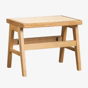 Sgabello Basso in Frassino e Rattan Lali Legno Naturale - Sklum