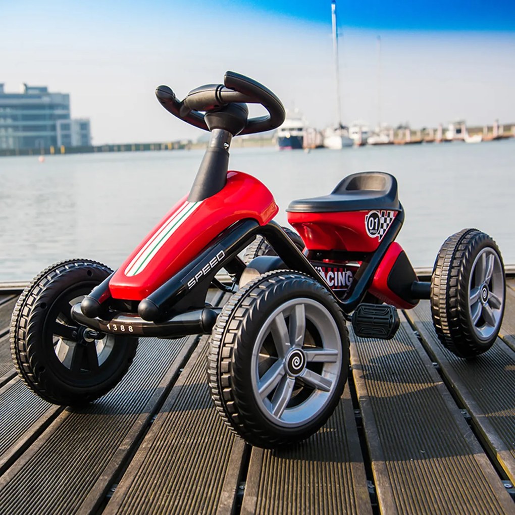 Costway Go Kart a pedali con sistema di trazione posteriore ruote con strisce antiscivolo, Auto a pedali per ragazzi