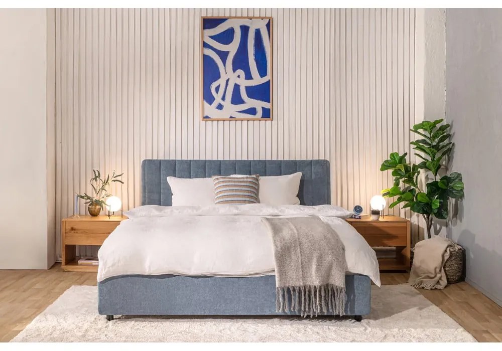 Letto matrimoniale imbottito blu con contenitore con rete inclusa 180x200 cm Myra Slim Line – Bonami Selection