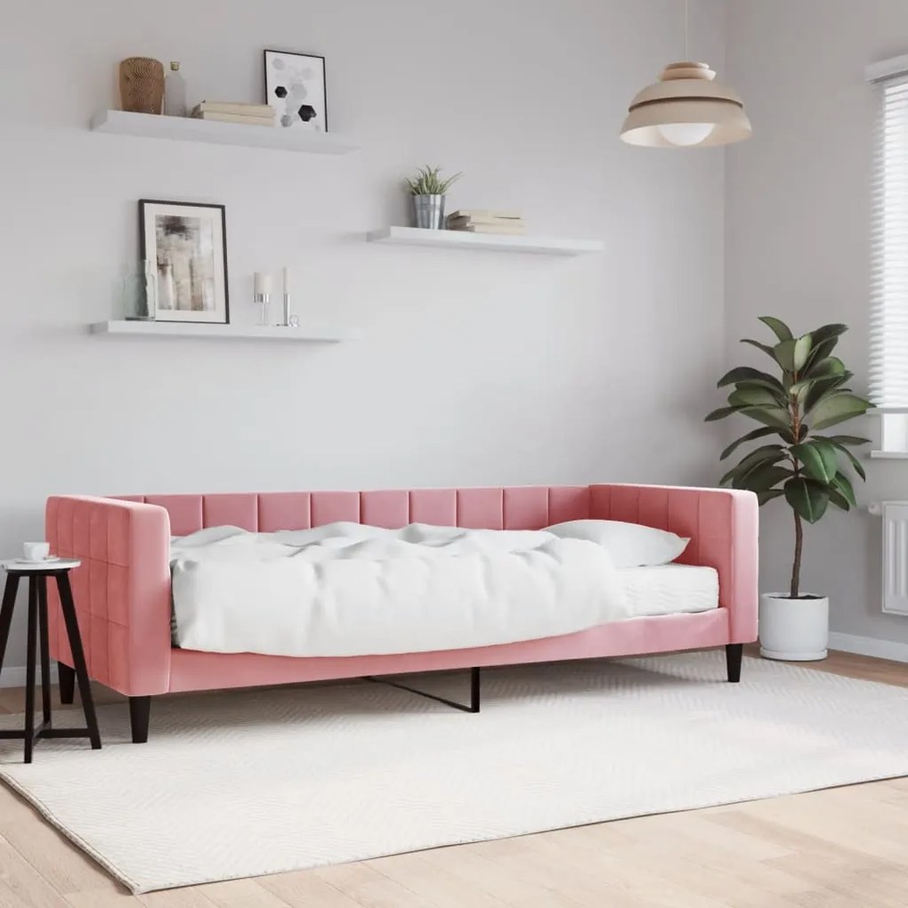 Divano Letto Con Materasso Rosa 80x200 Cm İn Velluto /
