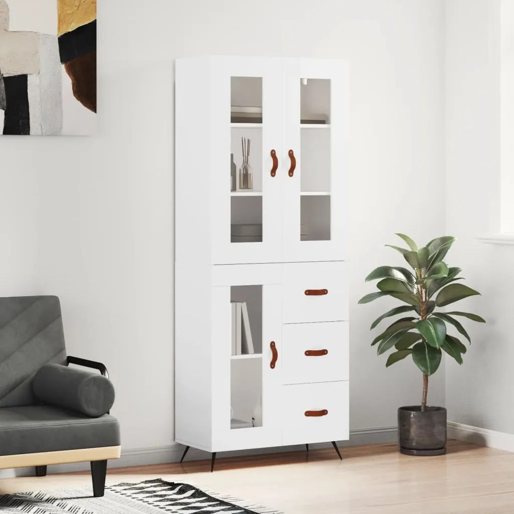 Credenza Bianco Lucido 69,5x34x180 Cm İn Legno Multistrato /