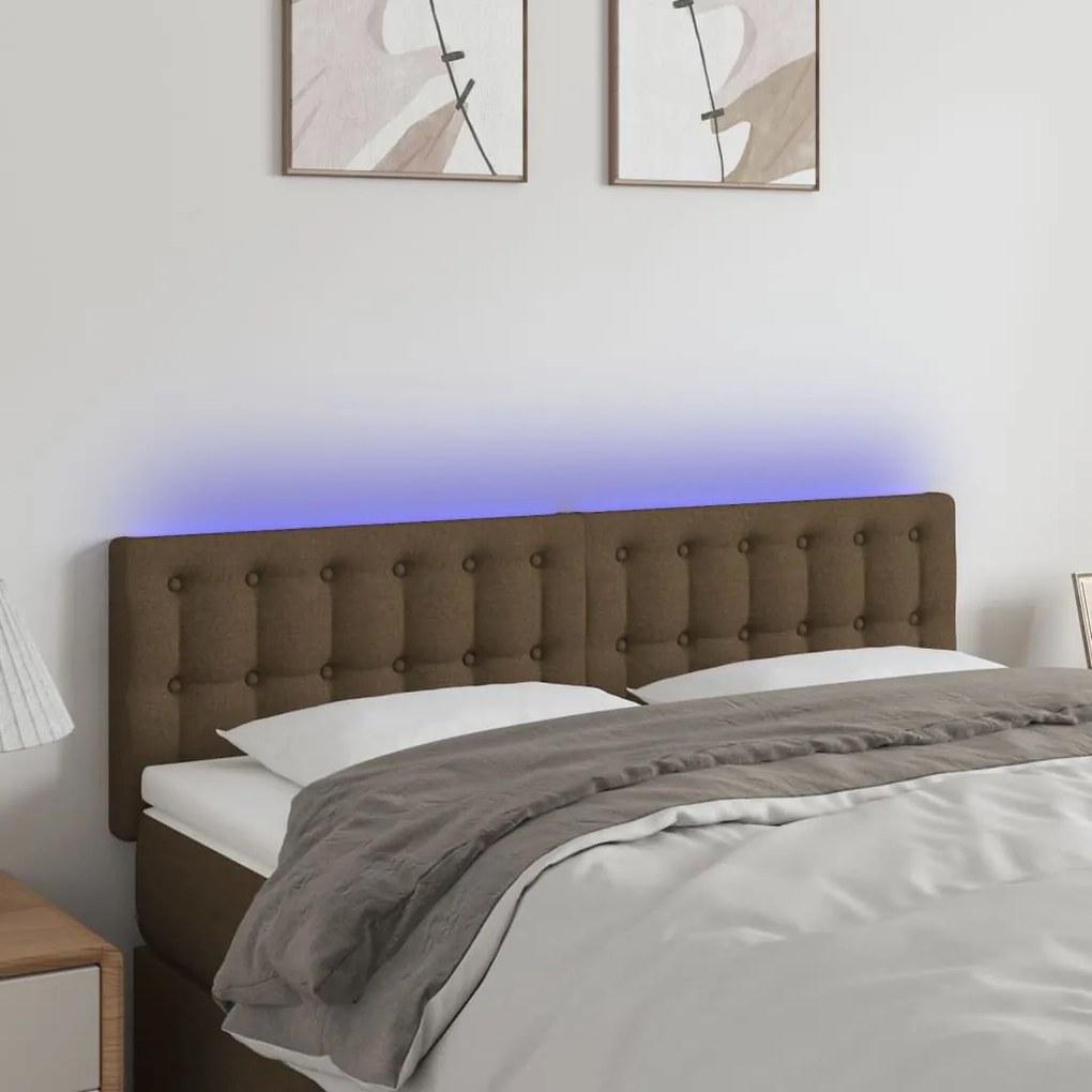 Testiera A Led Marrone Scuro 144x5x78/88 Cm İn Tessuto /