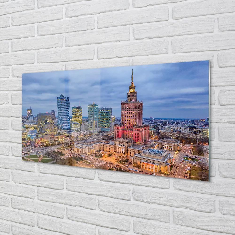 Quadro acrilico Sunset panorama di Varsavia 100x50 cm
