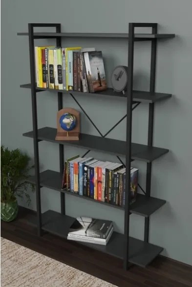 Libreria 5 Ripiani Stile Industrial 120x34x180 Jonah Antracite