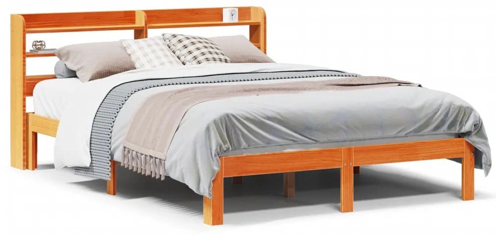 Letto Senza Materasso Marrone Cera 120x200 Cm İn Legno Di Pino /