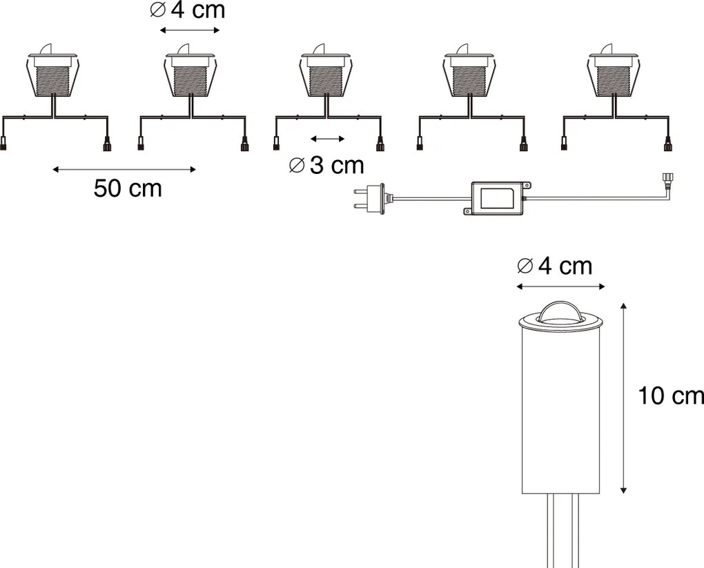 Set di 5 faretti da incasso moderni in alluminio con LED IP67 - Linsey