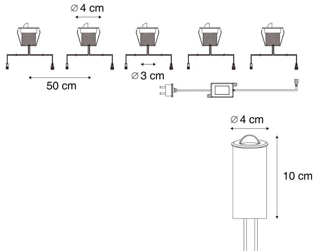 Set di 5 faretti da terra moderni in alluminio con LED inclusi IP67 - Linsey