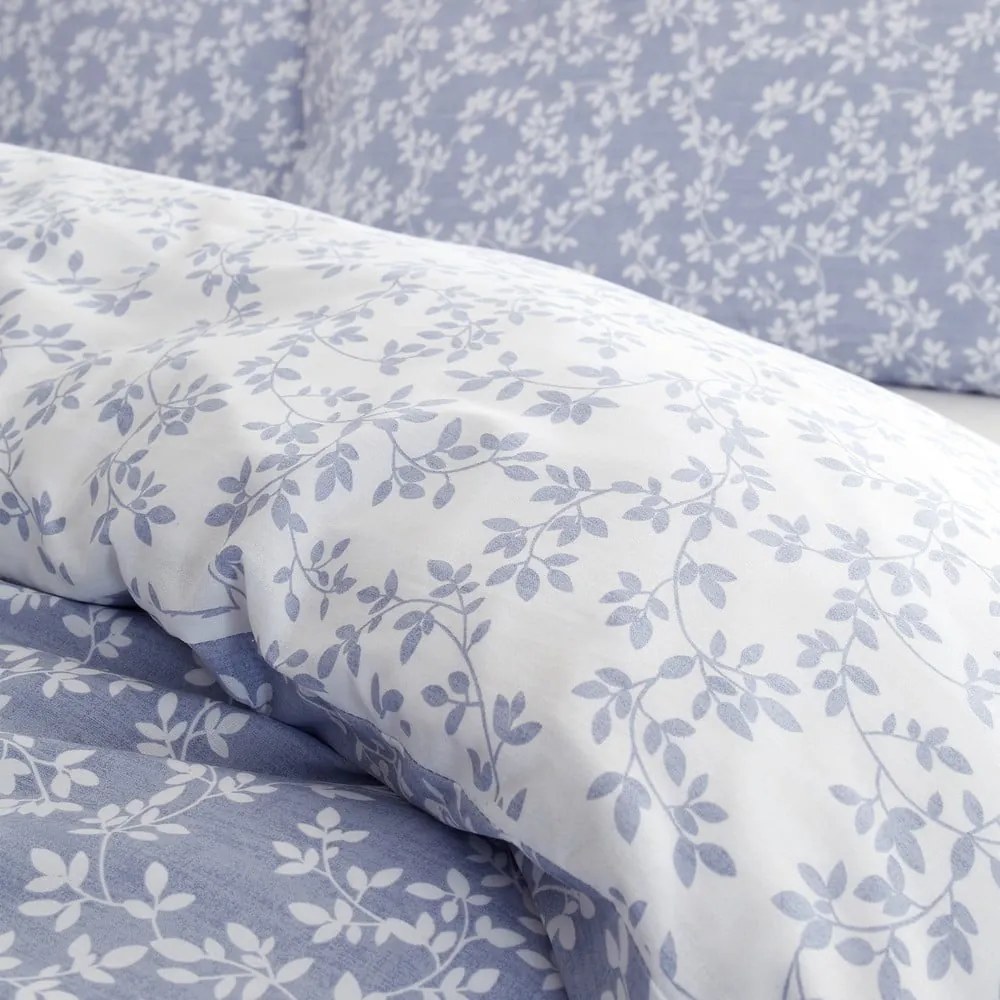 Biancheria da letto in cotone blu e bianco per letto matrimoniale 200x200 cm Shadow Leaves - Bianca