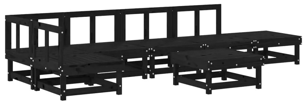 Set Salotto da Giardino 7 pz Nero in Legno Massello di Pino