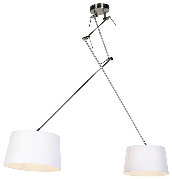 Lampada a sospensione in acciaio con paralumi in lino bianco 35 cm 2 luci - Blitz