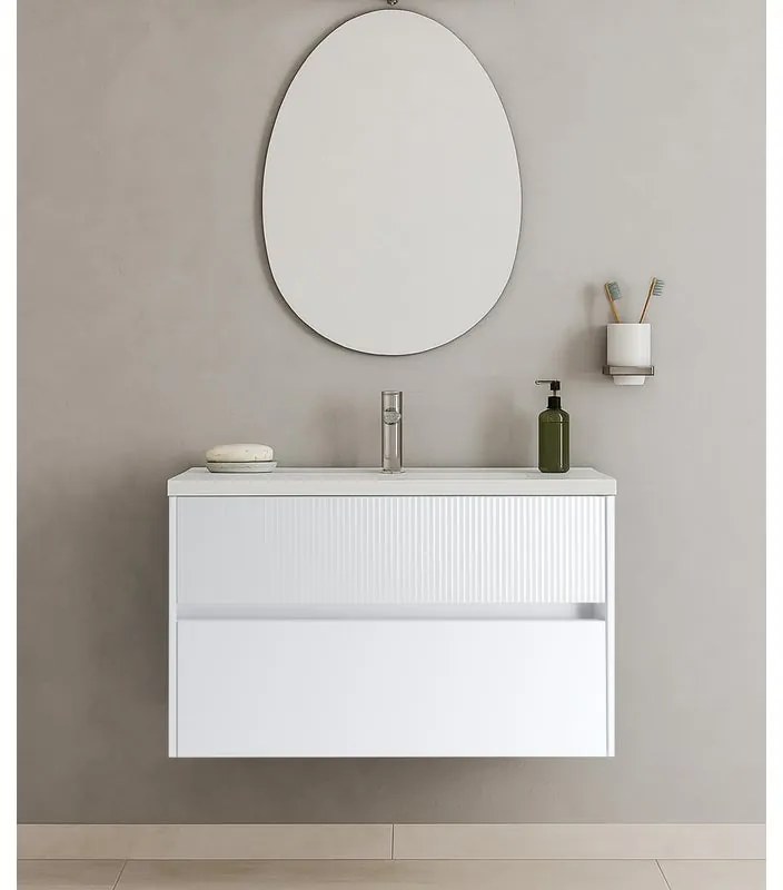 Mobile da bagno sotto lavabo Niwa bianco laccato opaco L 89.5 x H 50 x P 45.5 cm 2 cassetti, lavabo non incluso