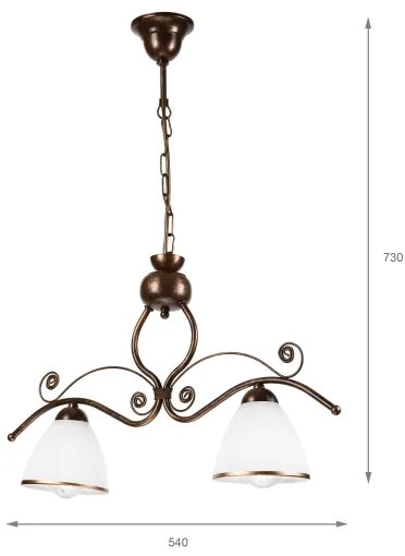 Lampadario a sospensione con catena RETRO 2xE27/60W/230V rame/patina