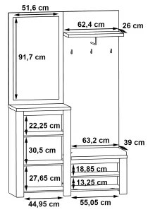 Parete attrezzata per ingresso con specchio HIRO bianco/grigio