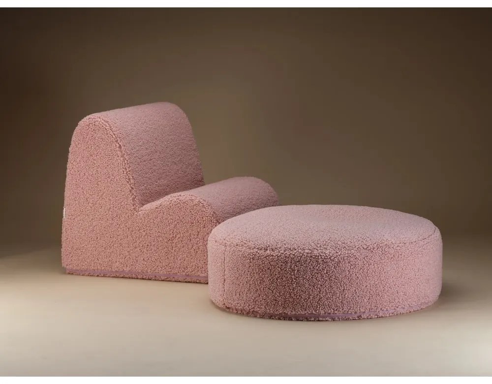 Poltrona per bambini rosa con rivestimento in bouclé Cloud – Wigiwama