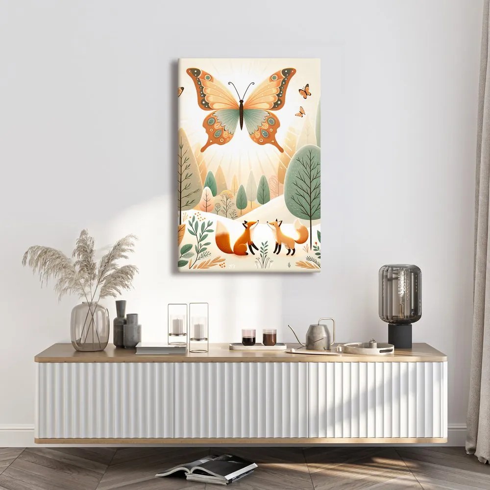 Quadro su tela – Farfalla sopra le volpi nella natura