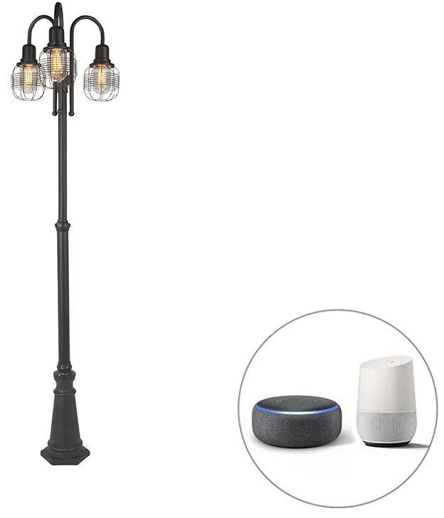 Lampada da esterno intelligente nera a 3 luci IP44 incl. Wifi ST64 - Guardado