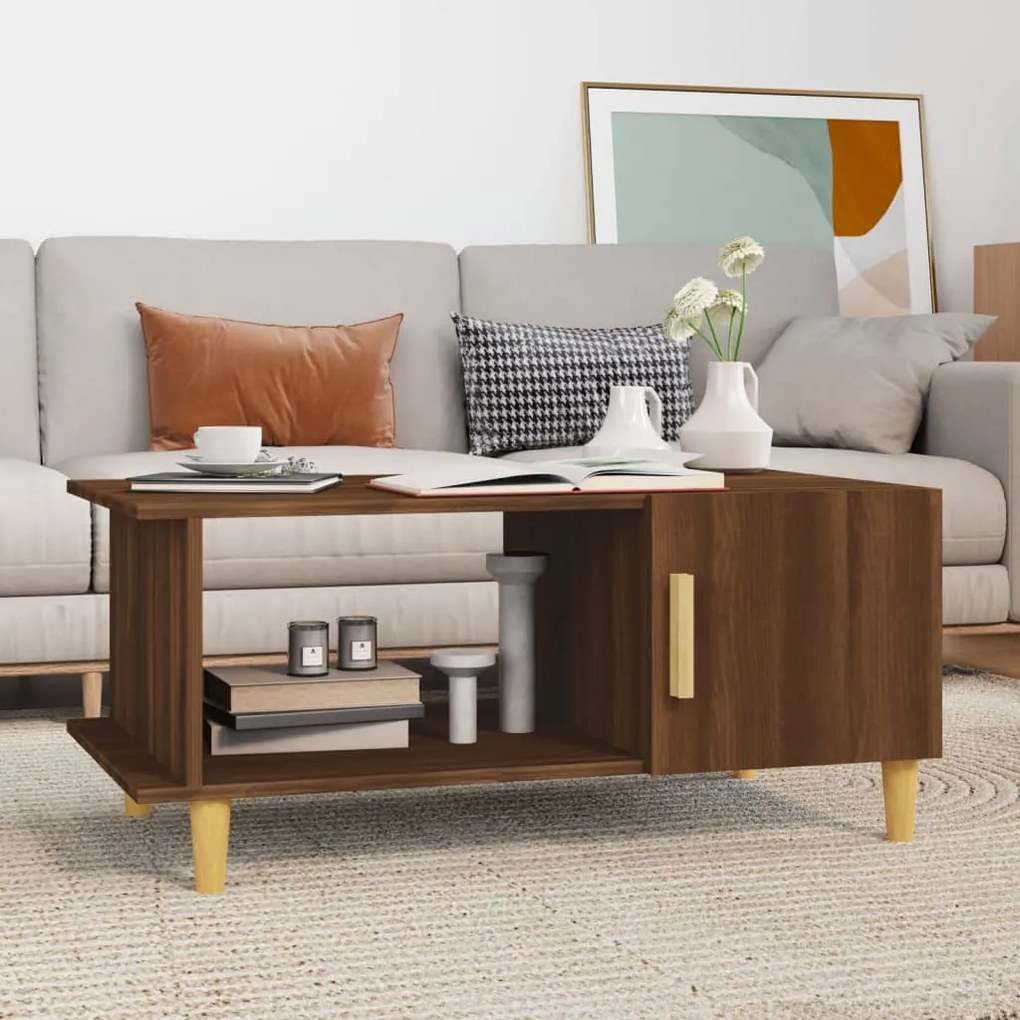 Tavolino Da Salotto Rovere Marrone 90x50x40cm Legno Multistrato /