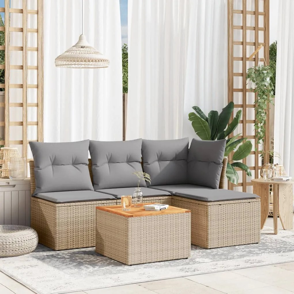 Set divano da giardino 5 pz con cuscini beige misto polyrattan