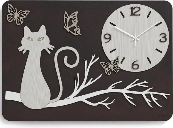 Orologio da parete rettangolare legno laminato GATTO 41x59 cm RSN