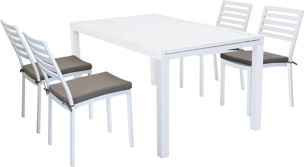DEXTER - set tavolo in alluminio cm 160/240 x 90 x 75 h con 4 sedie Dexter