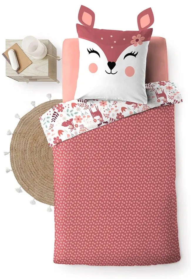 Set copripiumino e federa da bambini bianco/rosa in cotone per letto singolo 140x200 cm Bichette – douceur d'intérieur