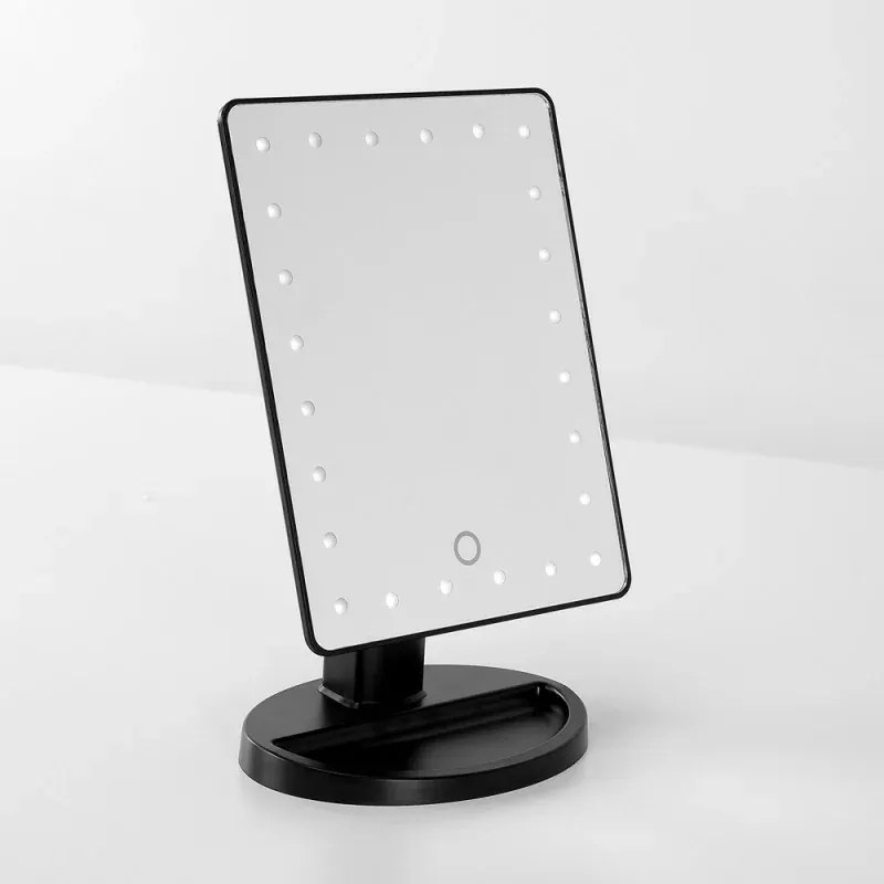 Specchio trucco con luci LED touchscreen e regolazione a 180° da appoggio nero