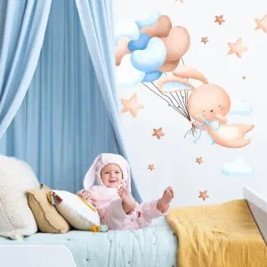 Adesivo murale per bambini - Simpatico coniglietto tra le nuvole | Inspio