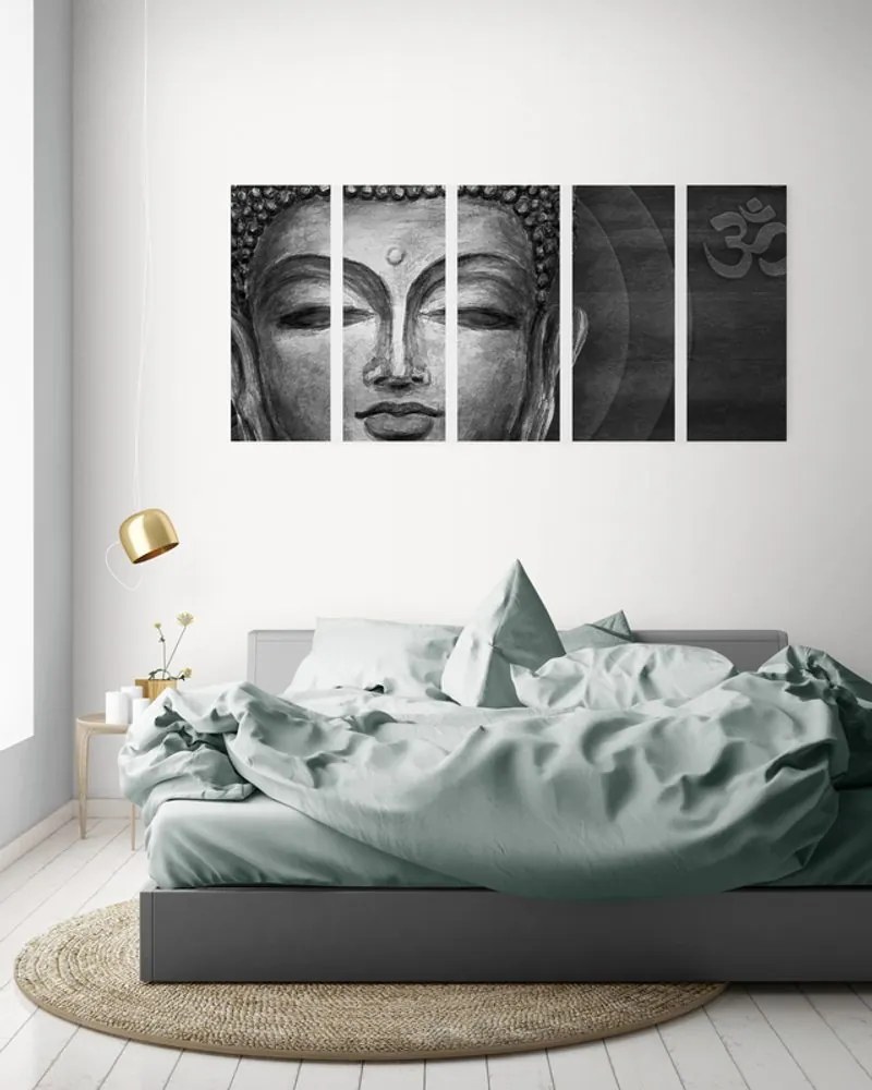 Quadri 5 pezzi – Volto di Buddha in bianco e nero