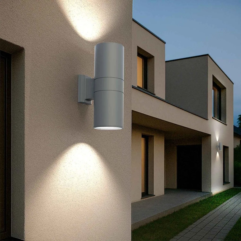 Applique Cilindrica Bidirezionale XL IP54 Con 2 basi E27 - Grigia
