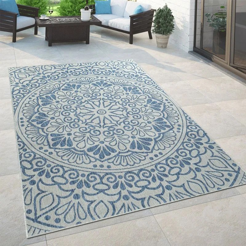 Tappeto di Design per interni ed esterni Oriental  Colore Azzurro, Dimensioni cm 160x220