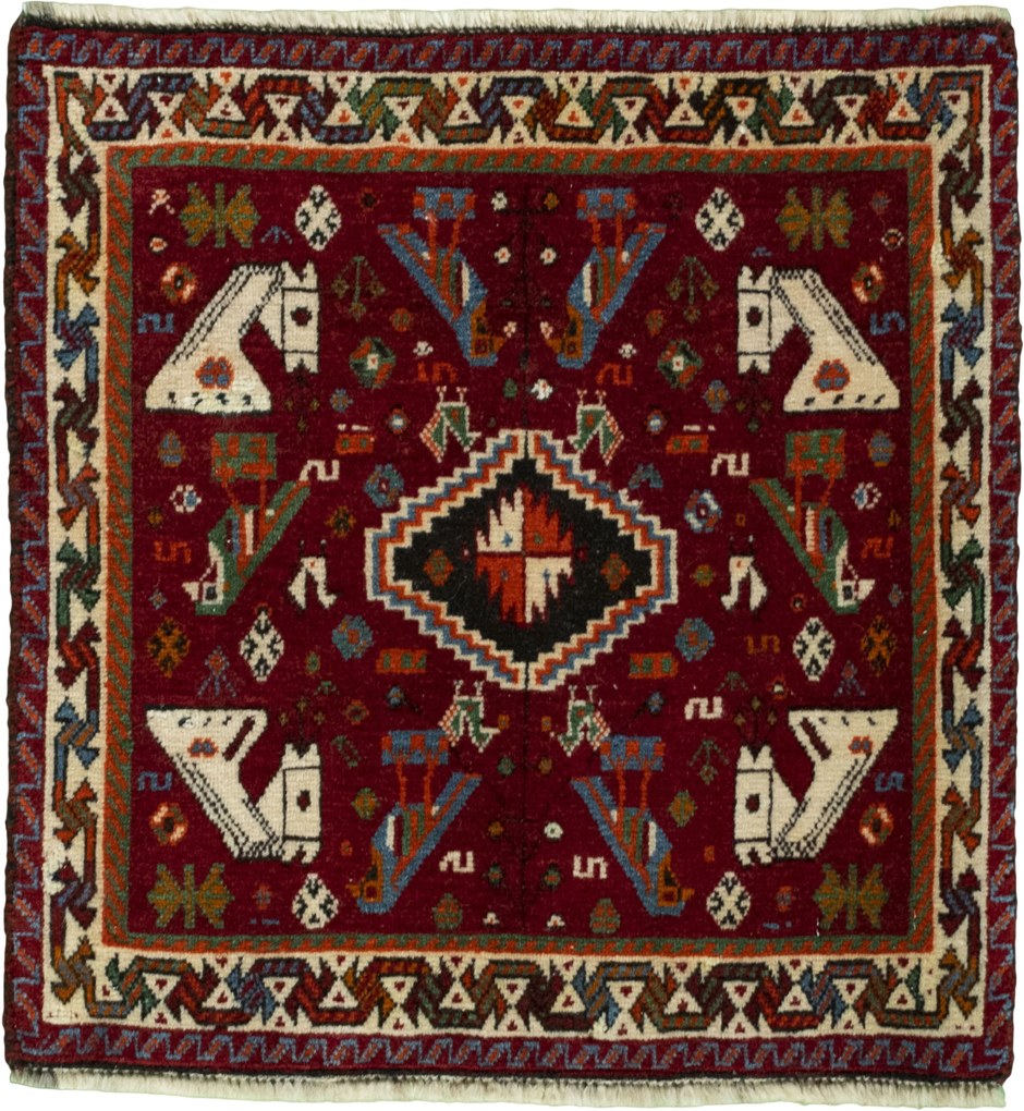 Shiraz Tappeto persiano 70 x 60 Rosso (Iran) Annodato A Mano