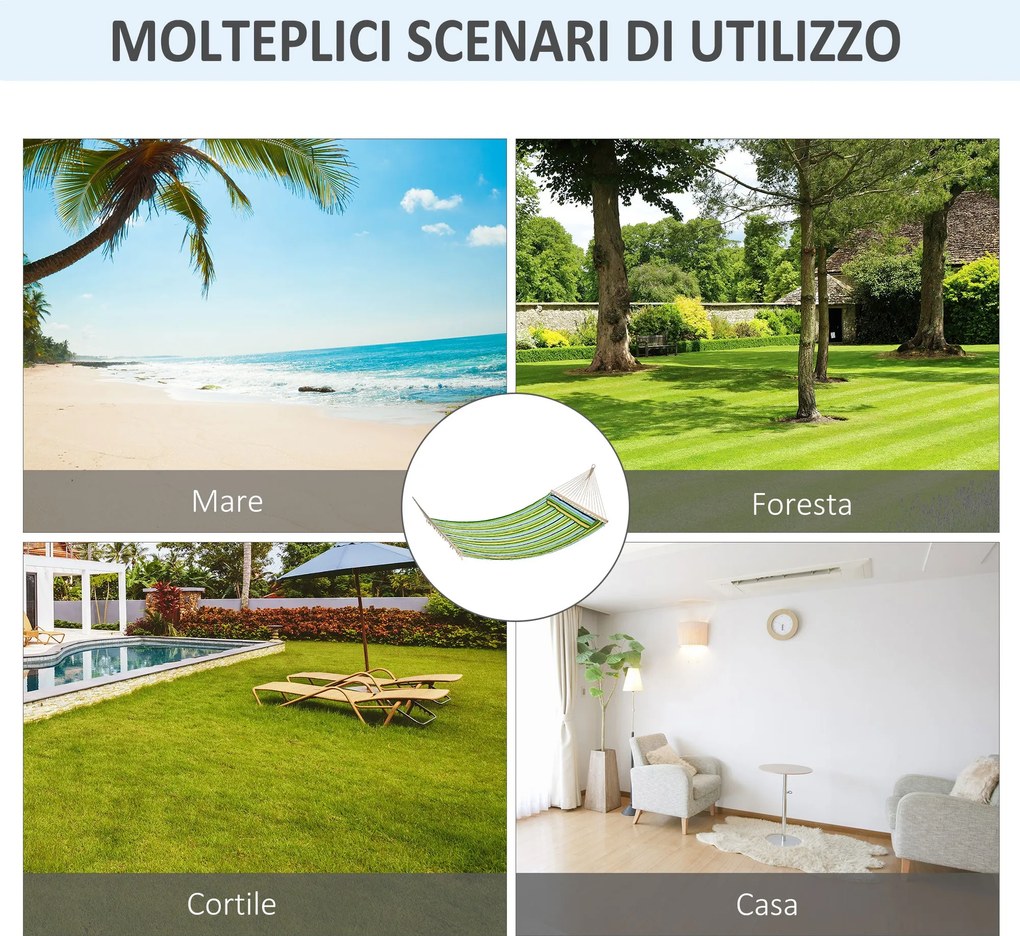 Amaca da Giardino 2 Posti 400x140 cm con Cuscino in Tessuto Multicolore...