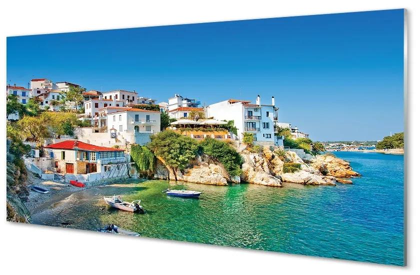 Quadro su vetro Grecia edifici marini costieri 100x50 cm