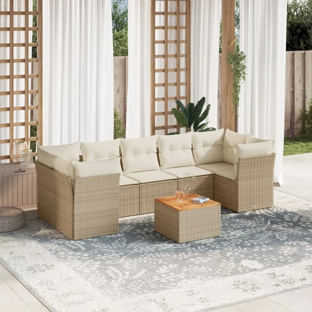 Set Divano da Giardino 6 pz con Cuscini Beige in Polyrattan