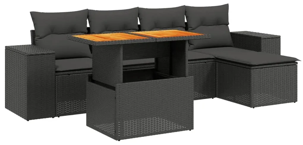 Set divano da giardino 6 pz con cuscini nero in polyrattan