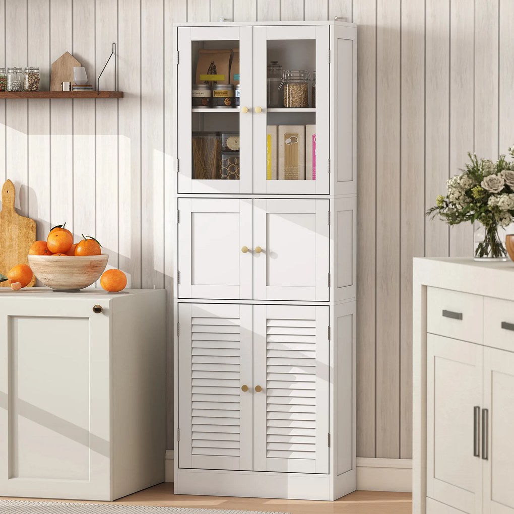 Mobile Bagno 60x30x170 cm con 3 Armadietti a 2 Ante in Vetro e Legno  Bianco...