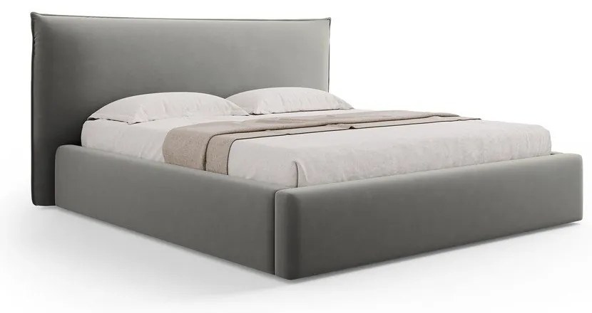 Letto matrimoniale imbottito grigio con contenitore e doghe 180x200 cm Elio - Milo Casa