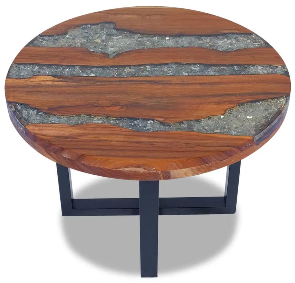 Tavolino da caffè in legno di teak solido e resina 60 cm