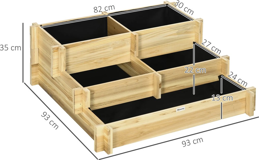 Orto Rialzato 3 Livelli 93x93x35 cm in Legno d'Abete Naturale...