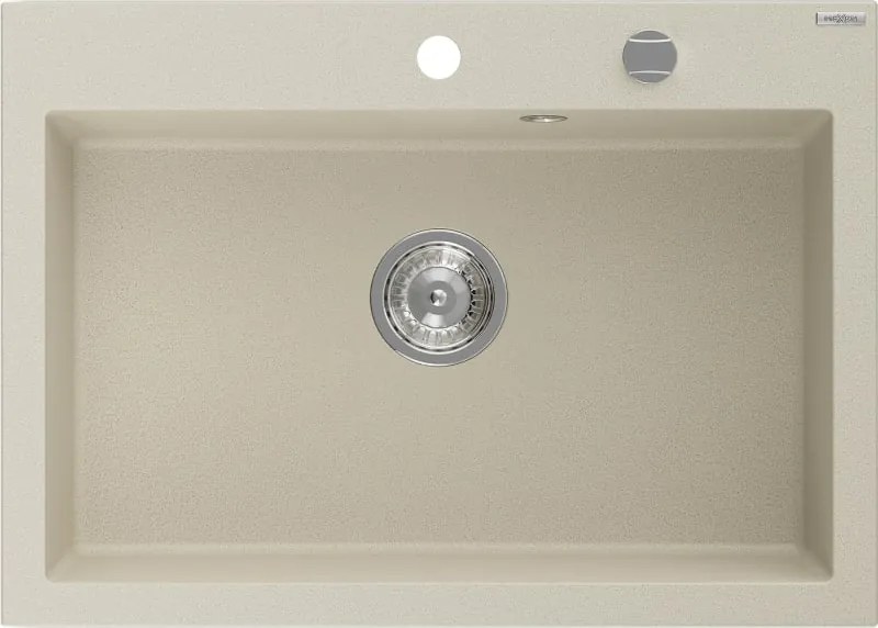 Mexen Elix lavello da cucina in granito 1-vasca 700 x 500 mm, beige, sifone cromato - 6526701005-69