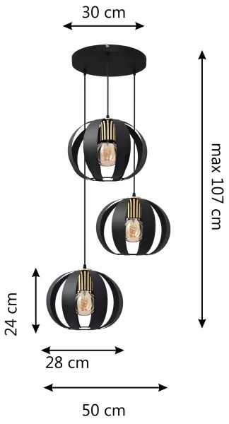 Lampadario a sospensione con filo NEWTON 3xE27/15W/230V nero