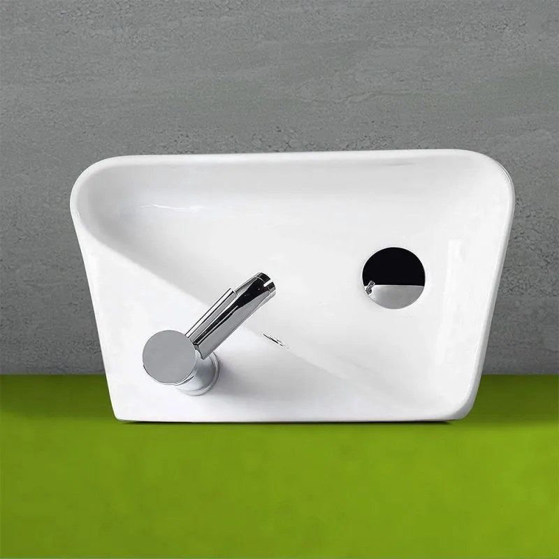 Lavabo sospeso in ceramica 45x27,5 cm bianco lucido sinistro