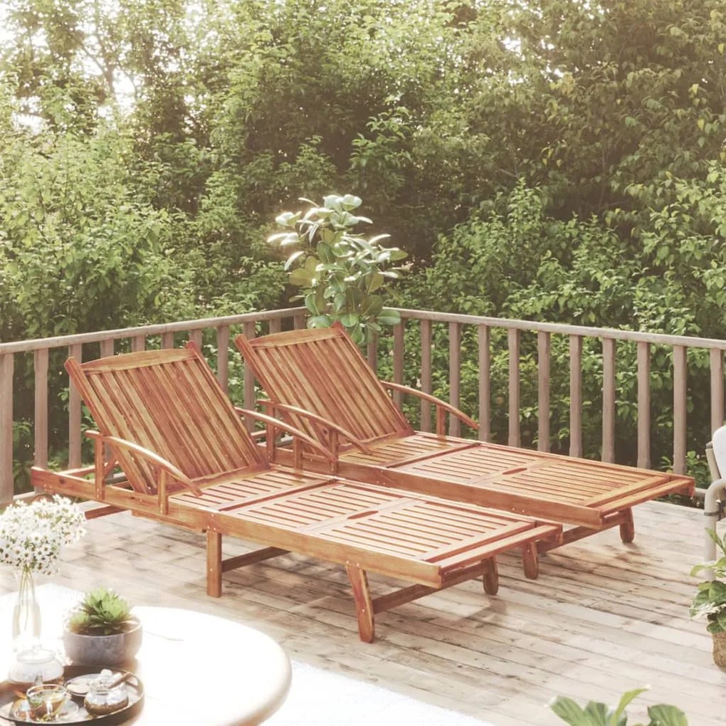 Lettini Prendisole 2 Pz İn Legno Massello Di Acacia /