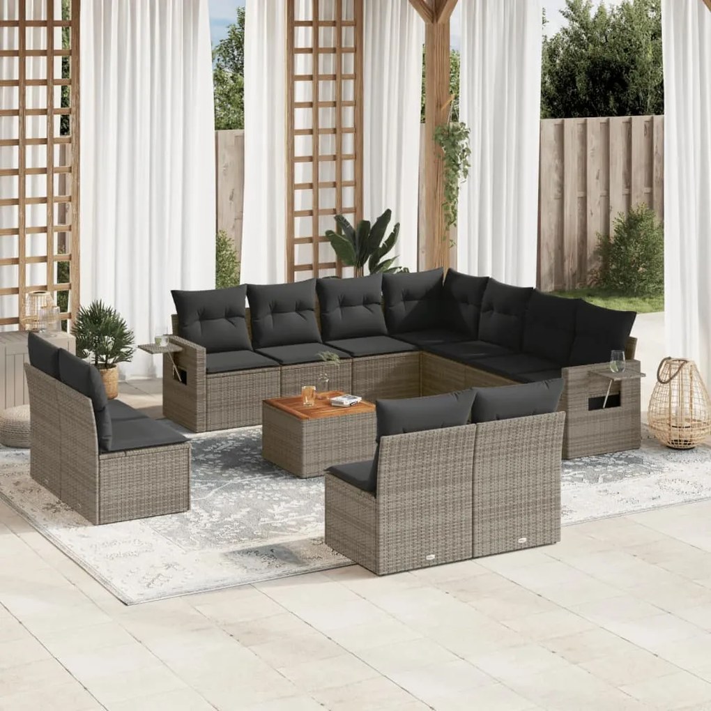 Set divani da giardino 12 pz con cuscini grigio in polyrattan