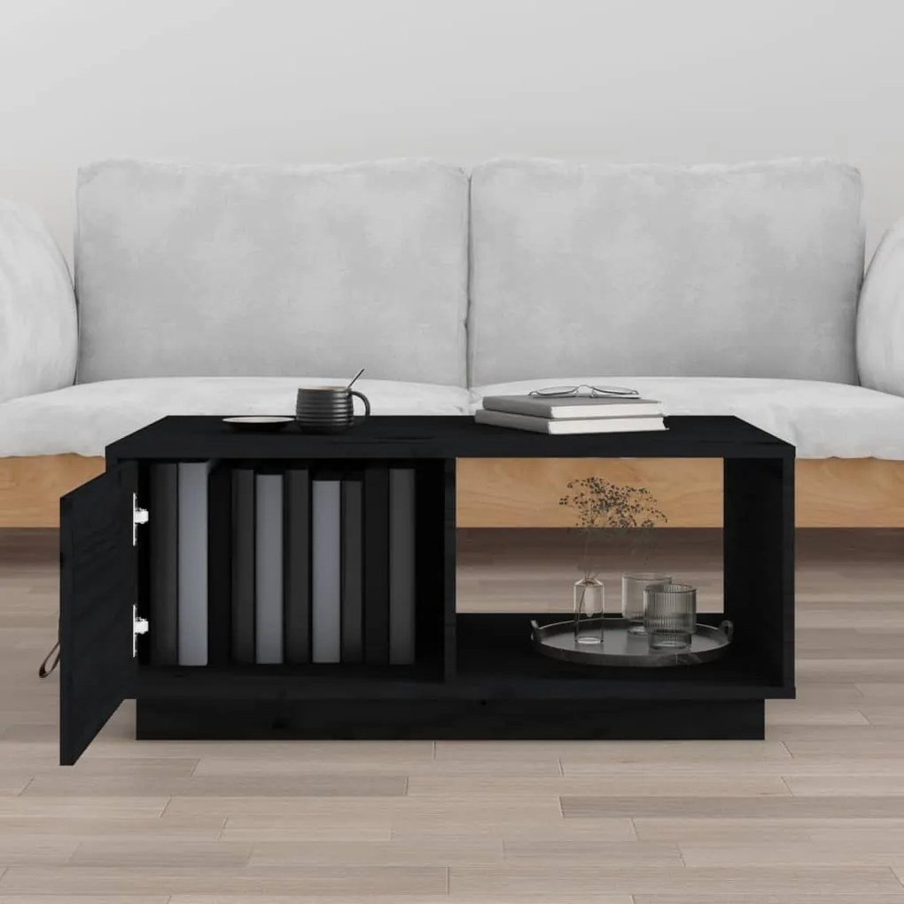 Tavolino da Salotto Nero 80x50x35,5cm in Legno Massello di Pino